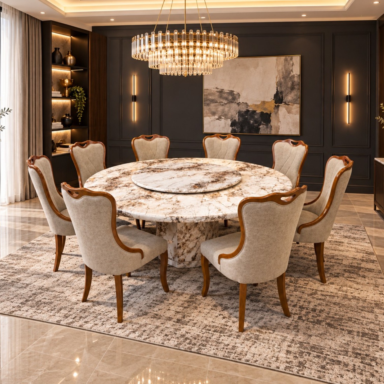 Crown 8 Seater Marble Dining Set