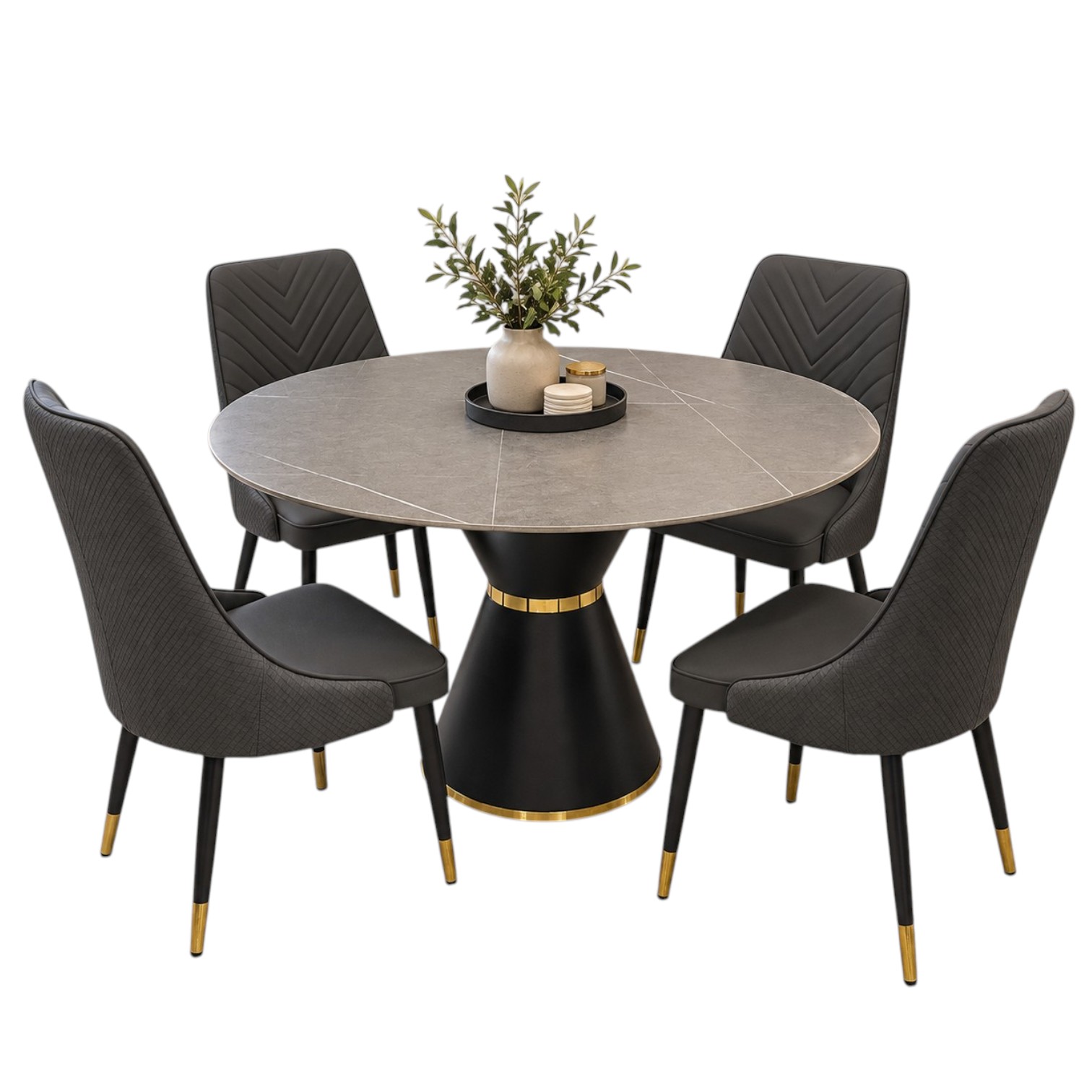 Demi Grey 4 Seater Round Dining Set