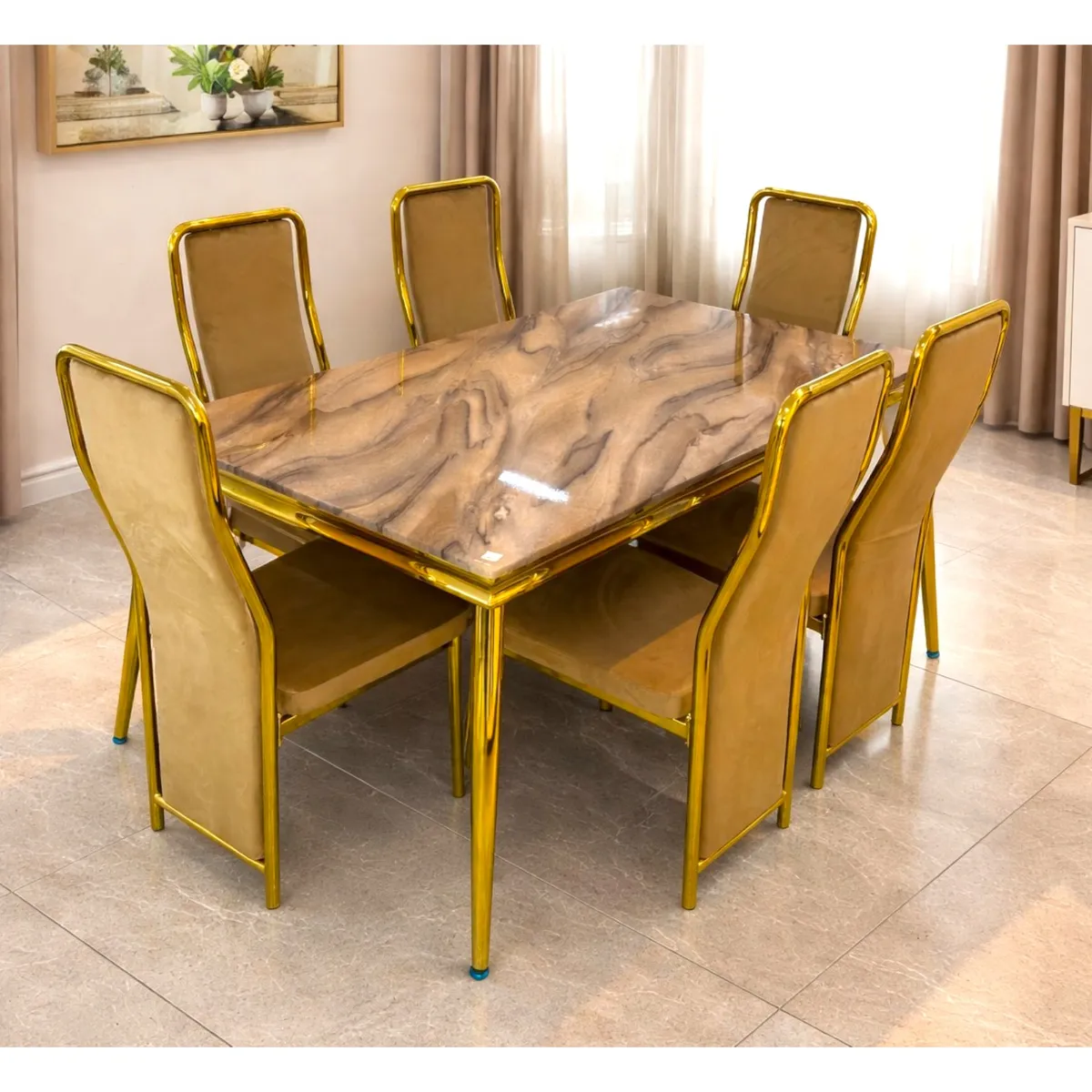 Aurora Marble Dining Set – 6 Seater