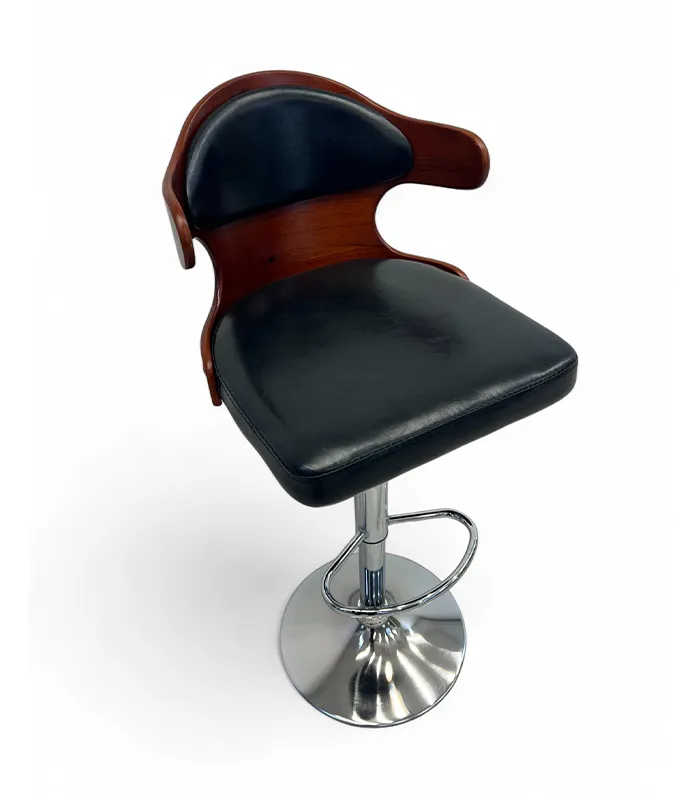 Black & Wood Accent Adjustable Bar Stool