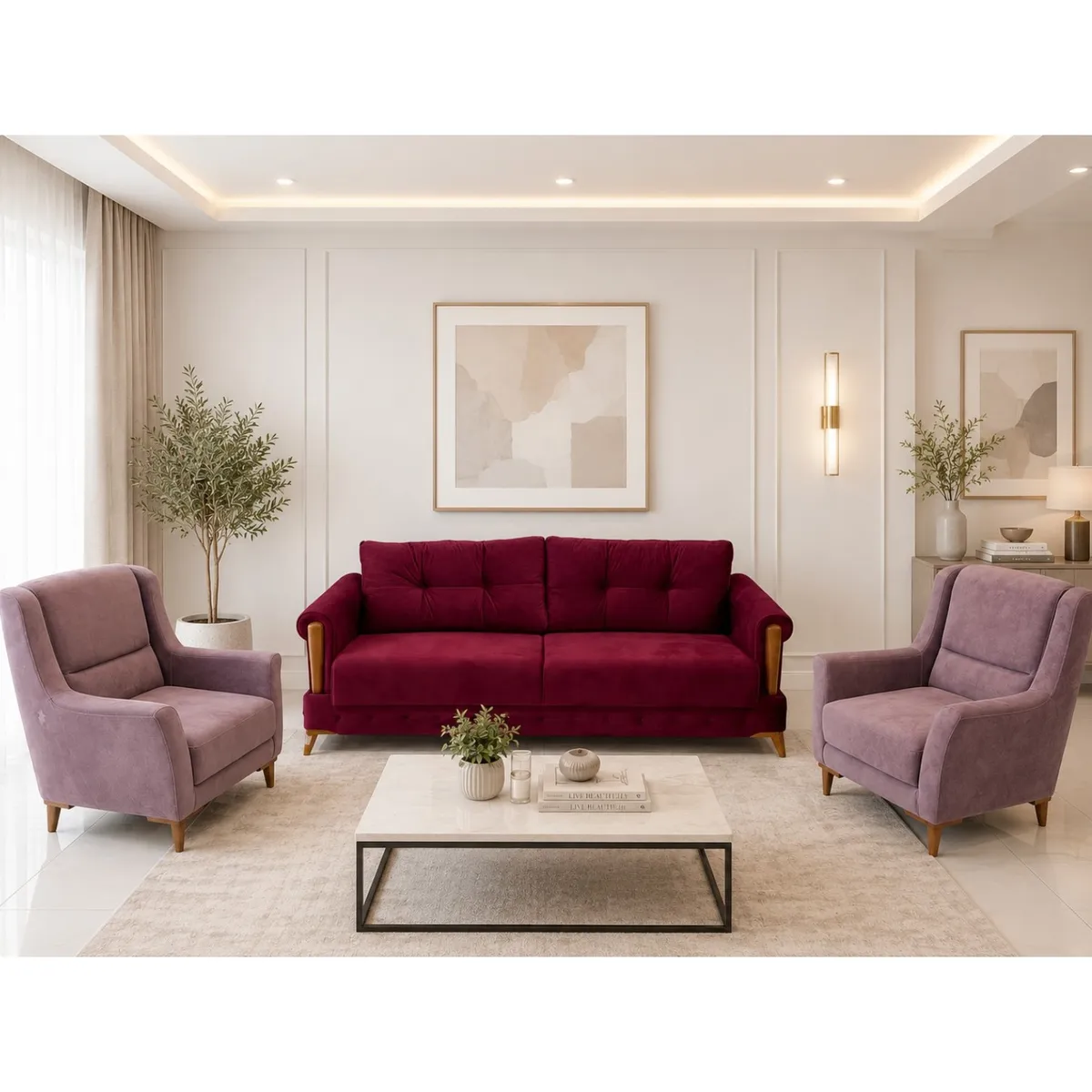 Velvet 5 Seater Sofa Set
